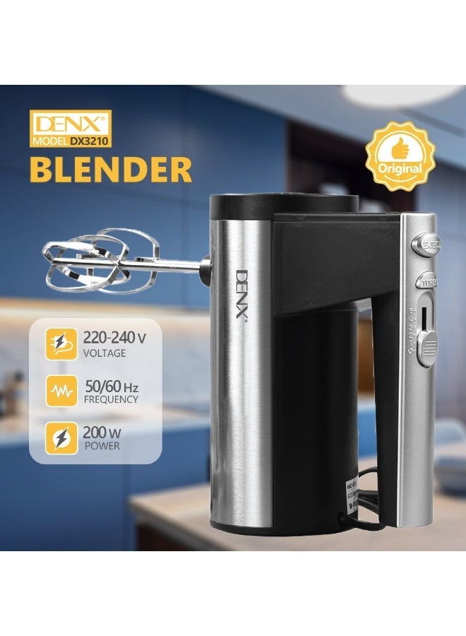 DENX DX3210 Electric Egg Beater & Dough Mixer – 200W, 5-Speed, Stainless Steel Blades - Image 2